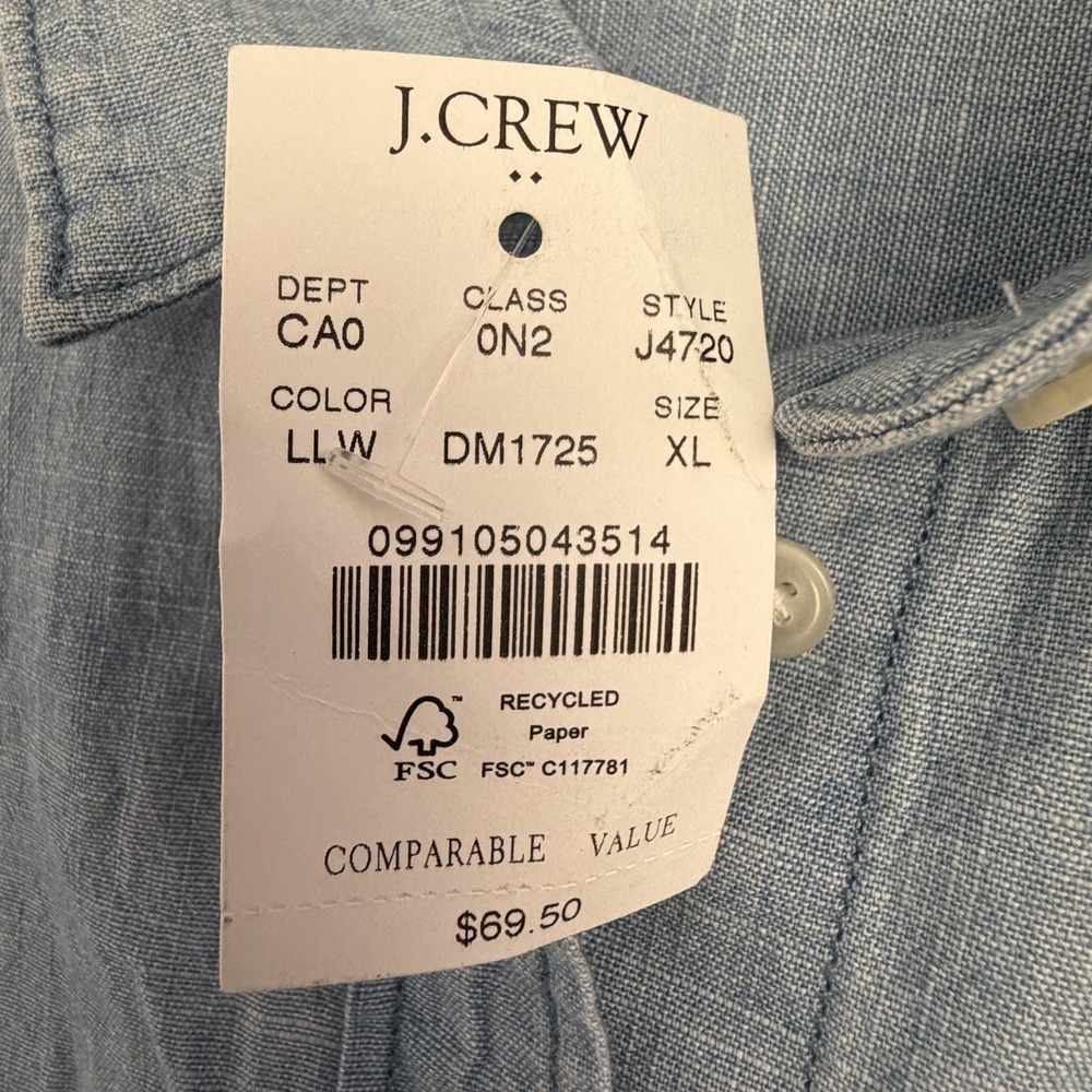 J.Crew Large Chambray Shirt XL Signature Fit Lovers Lane Wash Long Sleeve NWT - Picture 4 of 12